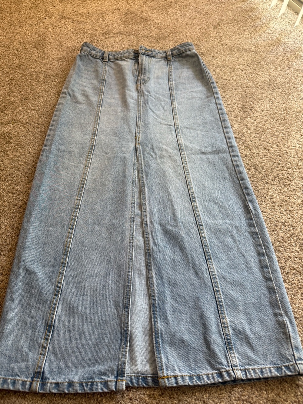 Primark Light Blue Panelled Denim Flared Maxi Skirt